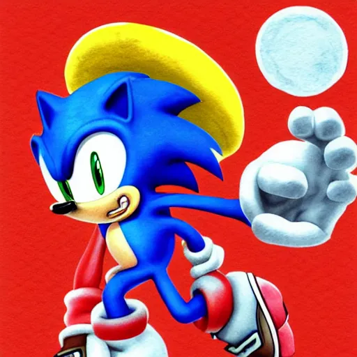 prompthunt: a distorted, surrealist painting of classic Sonic the