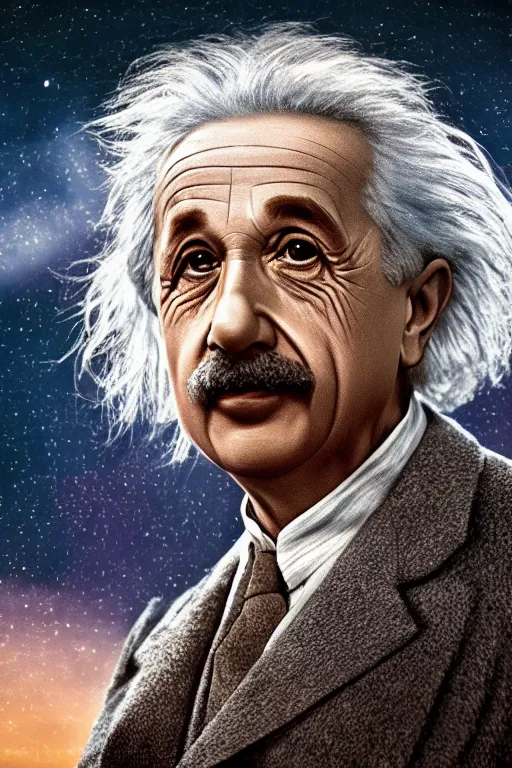 Prompt: intricate color photo of albert einstein, movie still from interstellar, 8 k octane beautifully detailed render