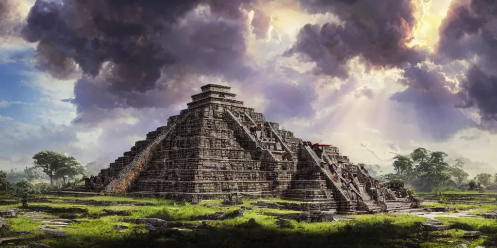 beautiful aztec temple overrun by nature, gorgeous | Stable Diffusion