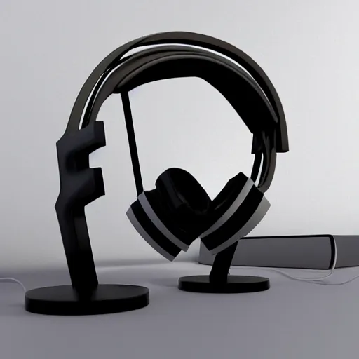 Image similar to headphone stand, futuristic, techno, cyberpunk, product design, 3 d render, concept, fun, swag, industrial design