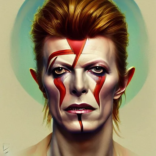 Image similar to portrait of David Bowie, fantasy, intricate, elegant, highly detailed, digital painting, artstation, concept art, smooth, sharp focus, illustration, art by artgerm and greg rutkowski and alphonse mucha