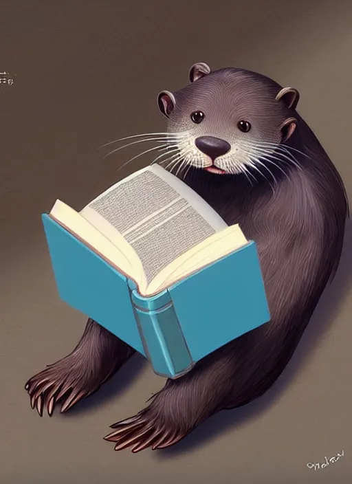 Prompt: cute Otter Student reading a book, unreal 5, concept art, trending on google