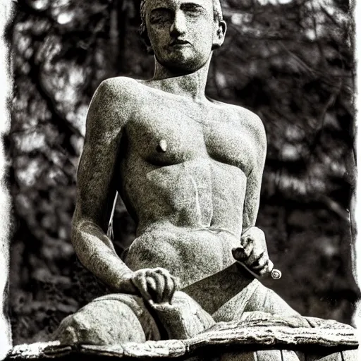 Prompt: a 35mm film photograph of a statue by Arno Breker