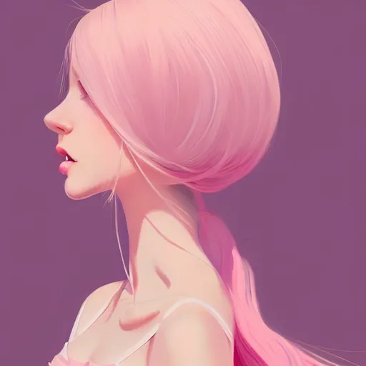 Image similar to adult female in summer dress art, pastel light pink very long hair, muted colors, matte print, pastel colors, ornate, digital art, digital painting, fan art, elegant, artstation, head is centered, by Ilya Kuvshinov