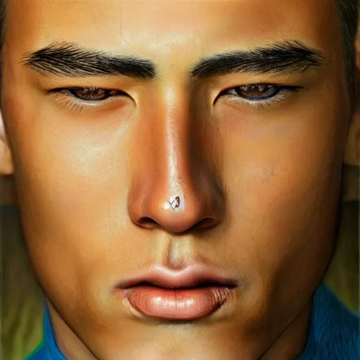 Prompt: Intricate five star Handsome model facial portrait by Monica Lee, Colored pencil on paper, high detail, skin texture, photo realistic, hyperrealism,matte finish, high contrast, 3d depth, masterpiece, vivid colors, artstationhd