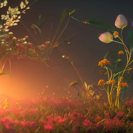 Image similar to Luminescent flower blooming at twilight, cgsociety, r /art, trending on artstation, artstationHD, octane render, highly detailed, cel-shaded, vray, volumetric lighting