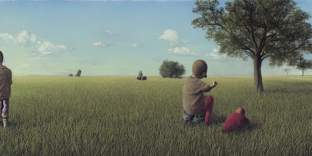 Prompt: The boy, His shadow, and their loneliness, convalesce in a field over their shared heartbreak, Scott Listfield