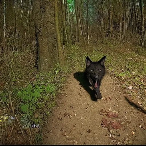 Prompt: werewolf caught on a trail cam