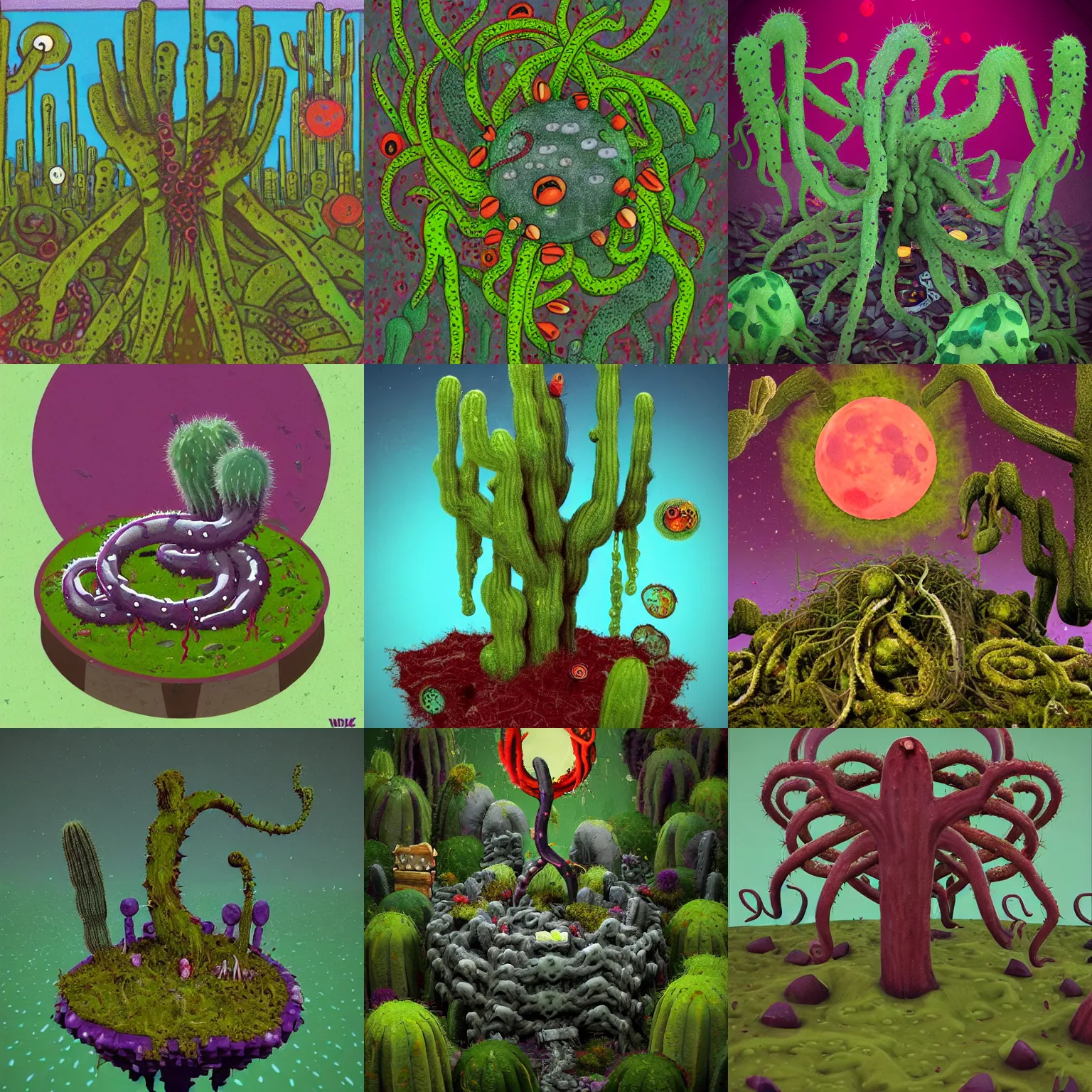 Prompt: voidless of the festival!, The Graveyard, blood moon tentacles!!, outsider art!!!, The ego separates by Wojciech Siudmak!!!!, a single potted cactus in a laboratory!!!!!, large group of crabs and worms, crawling along a bed of moss, low poly, creeper world, handcrafted, artstation, hyperrealistic, hard light, best practices, creeptastic, photorealism, macro perspective, cuddly