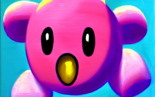 Prompt: Kirby threatening with a knife, oil painting on canvas, 8k, detailed, masterpiece