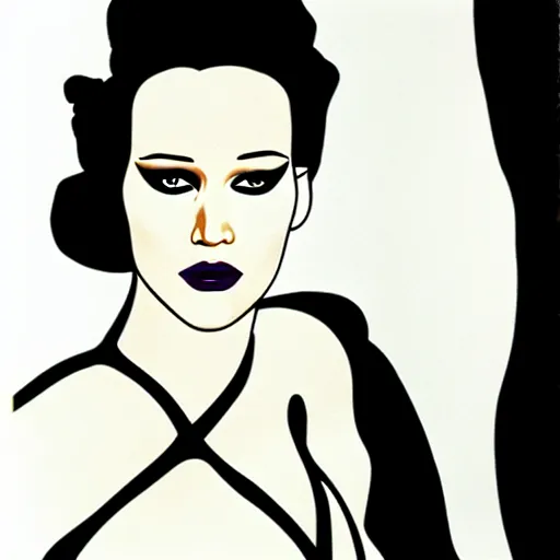 Image similar to supermodel jennifer lawrence as the bride of frankenstein, patrick nagel, relistic, fashion pohotography