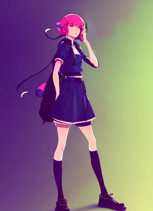 Image similar to female character inspired by 9 0's fashion and by madeline from celeste, art by rossdraws, wlop, ilya kuvshinov and makoto shinkai