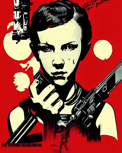 Image similar to Cinematic poster of Millie Bobby Brown by Butcher Billy and Yoji Shinkawa