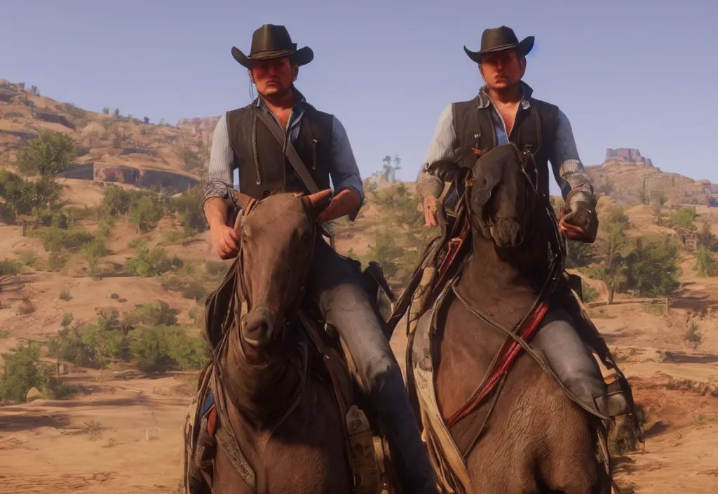 Image similar to elon musk in the red dead redemption 2, elon musk in the video game red dead redemption 2, gameplay screenshot, close up, 3 d rendering. unreal engine. amazing likeness. very detailed.