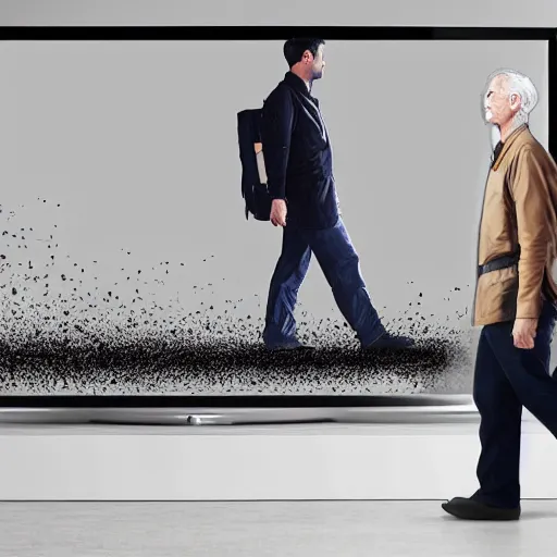 Prompt: a man walking into a television with static on it, detailed digital art
