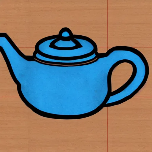 Prompt: teapot : 1, wood : 7 by elunmusk : 2, blue print sketch : 5