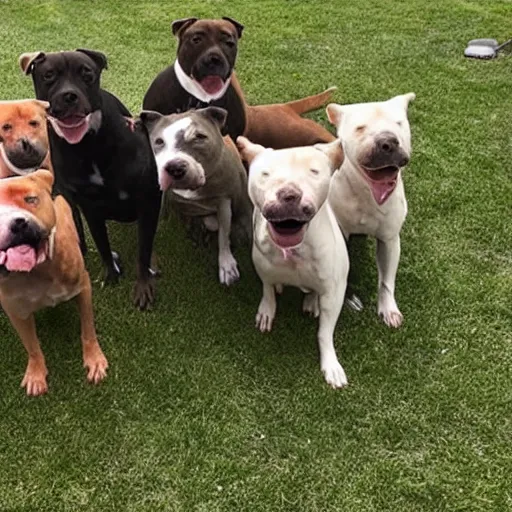 Prompt: a zoom facetime meeting full of pit bulls