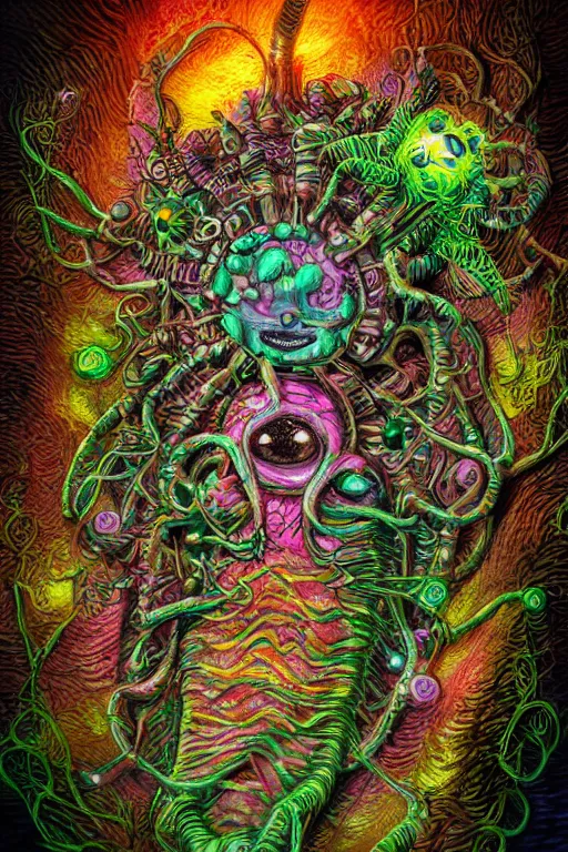 Image similar to creature sushi roots cactus elemental flush of force nature micro world fluo light deepdream a wild amazing steampunk baroque ancient alien creature, intricate detail, colorful digital painting radiating a glowing aura global illumination ray tracing