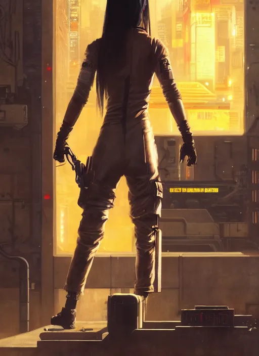 Image similar to Nikki Tanaka. Cyberpunk mechanic in jumpsuit (blade runner 2049, cyberpunk 2077). Orientalist portrait by john william waterhouse and James Gurney and Theodore Ralli and Nasreddine Dinet, oil on canvas. Cinematic, hyper realism, realistic proportions, dramatic lighting, high detail 4k