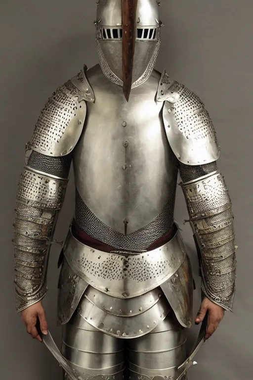 Prompt: a medieval knight armour set, extremely detailed and intricate.