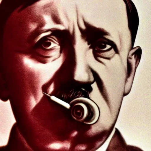 Prompt: a photo of Hitler smoking a fat joint, close up photography, photorealism