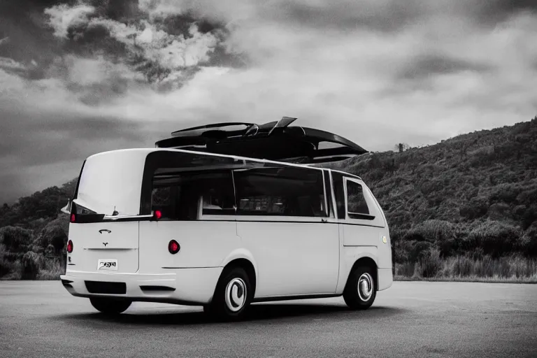 Image similar to car photography of Tesla electric minibus By Emmanuel Lubezki