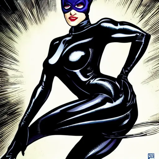Prompt: High definition, high octane, award winning full body shot of Catwoman posing for the camera in revealing clothing, realistic