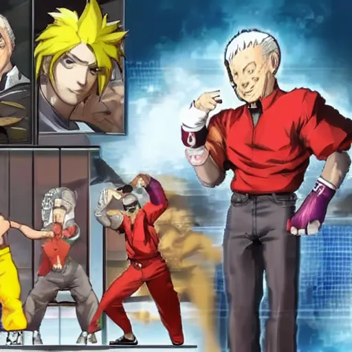 Prompt: bob barker in fighting game, light frame, acrobatic moveset, fan favorite, 2 d sprite 3 rd strike arc system works snk capcom bandai namco