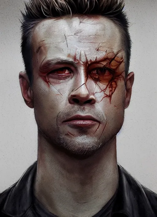 Prompt: artstation concept of tyler durden from fight club, concept art, translucent skin, ultrafine detail, matte painting, symmetrical face, fantasy science, science background, sci-fi, hyperdetailed, artstation trending, world renowned artists, worth1000.com, historic artworks society, antique renewel, cgsociety, by greg rutkowski, by Gustave Dore, Deviantart