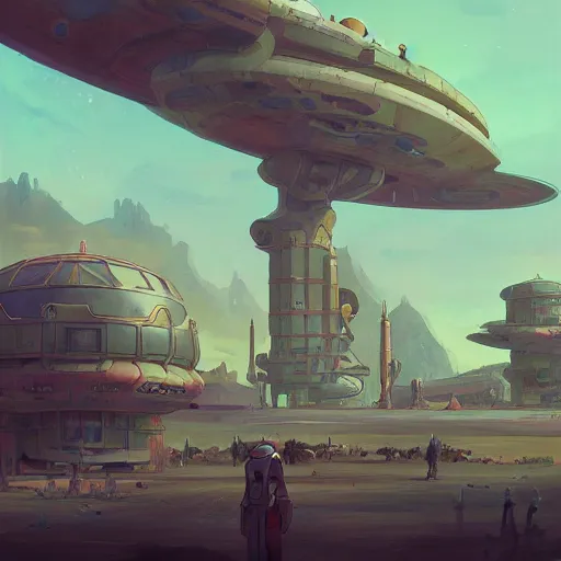 Image similar to a martian colony, digital painting by peter mohrbacher, moebius, daniel taylor, darius puia, and studio ghibli, sci fi, toon shading