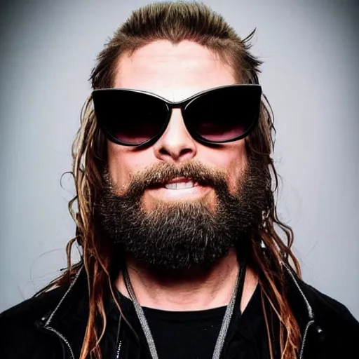 Prompt: photo of 3 9 - year - old french bearded long - haired yoga punk singer wearing wraparound sunglasses. he also works as a commercial model and actor. looks like brad pitt. telling jokes on a smoky stage in wheaton, il.