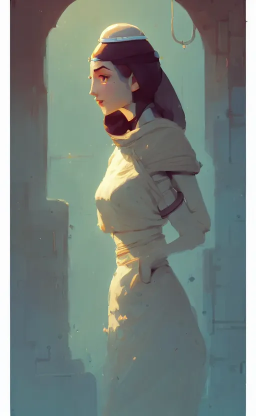 Prompt: female ottoman princess by atey ghailan, by greg rutkowski, by simon stalenhag, by greg tocchini, by james gilleard, by joe fenton, by kaethe butcher dynamic lighting, gradient light blue, brown, blonde cream and white color scheme, grunge aesthetic