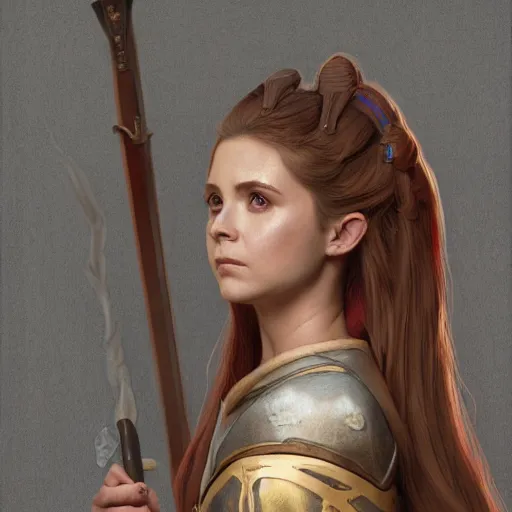 Image similar to a highly detailed portrait of buffy the vampire slayer as a medieval chinese warrior, beautiful detail and color, art by john collier and albert aublet and krenz cushart and artem demura and alphonse mucha, volumetric lighting, octane render, 4 k resolution, trending on artstation, masterpiece