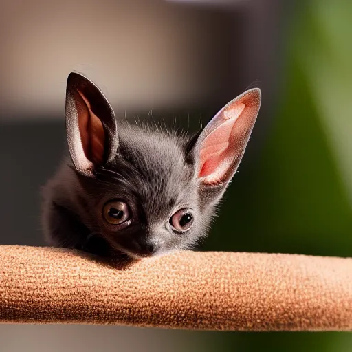 Image similar to a bat kitten flying, Canon EOS R3, telephoto, very detailed, 4k