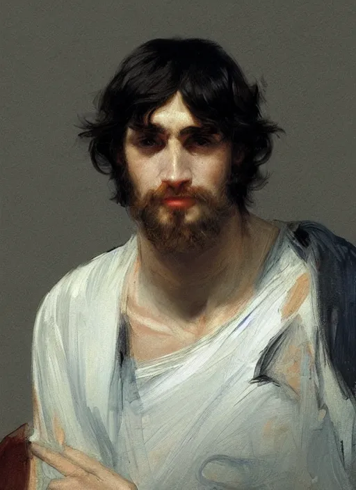 Image similar to close up portrait of an ancient greek, by ilya kuvshinov, by thomas lawrence, by bayard wu, symmetrical