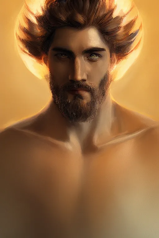 Image similar to portrait of Greek god of light, medium shot, visually stunning, trending on Artstation, award-winning