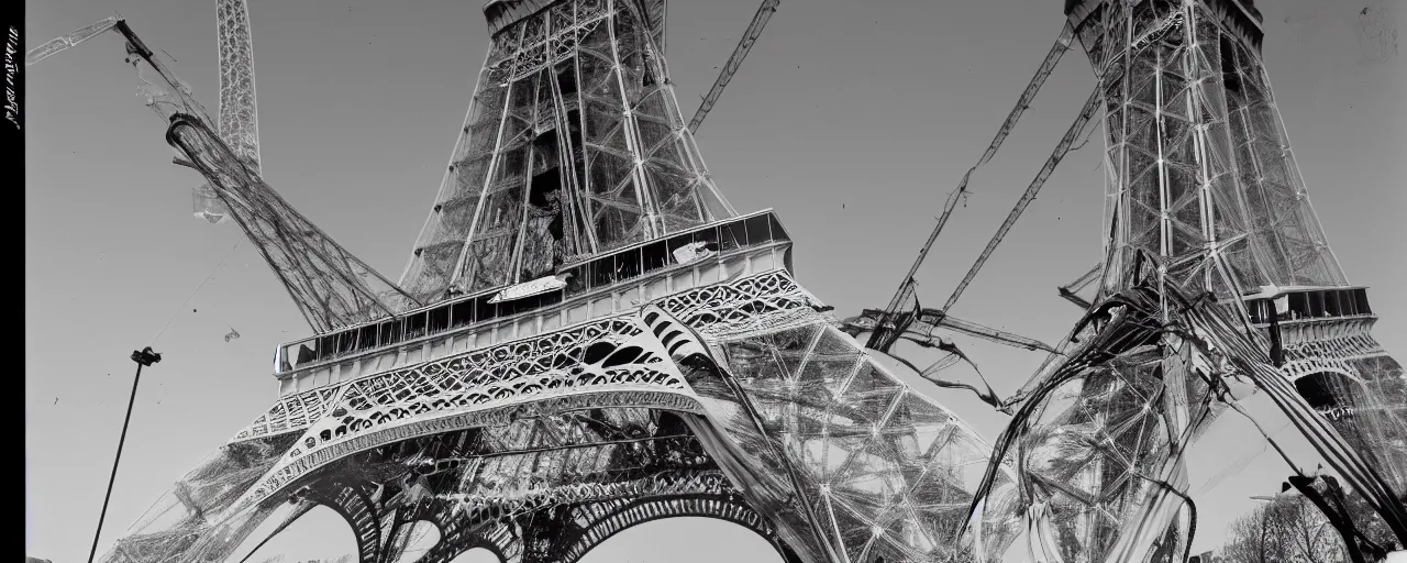 Image similar to construction of the eiffel tower with spaghetti, canon 1 0 mm, photography, film, kodachrome