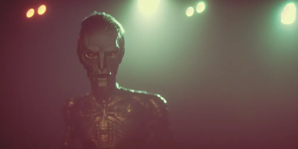 Image similar to cinematic film still of a punk alien starring in a dave meyers directed music video, cgi, vfx, ( ( ( chiaroscuro ) ) ) lighting, shallow depth of field, ( ( 8 0 mm ) ), f 1. 8