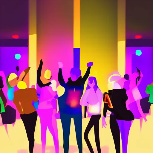 Prompt: young people in a fancy nightclub dancing and drinking, partylights, great colors, by aalto alvar, trending on artstation