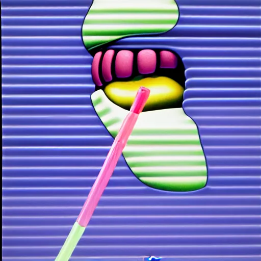 Image similar to lips plastic straw by shusei nagaoka, kaws, david rudnick, airbrush on canvas, pastell colours, cell shaded, highly detailed, intricate background, complex 3 d render, masterpiece