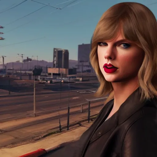 Image similar to A beautiful, surreal character portrait of Taylor Swift in a GTA 5 game setting