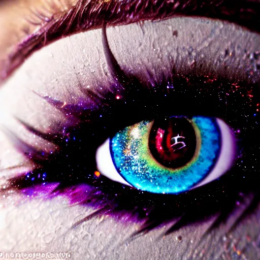 Prompt: Liminal space in outer space, eye macro photography!!!!!, eye makeup!!