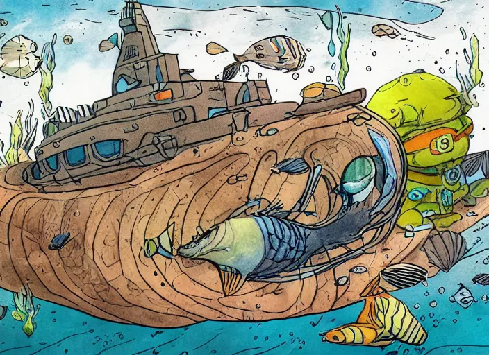 Prompt: illustration of an underwater landscape, (inktober), line art, ((water color)), by Bill Waterson, By Jake Parker, ((by Brian Kesinger))