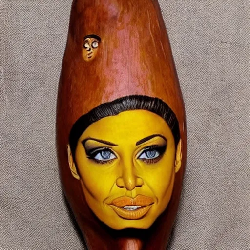 Image similar to a [ gourd ] carved shaped to look like ( amber heard ) face hybrid intercross