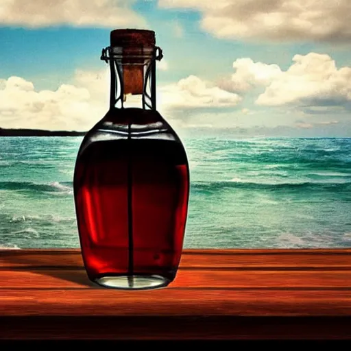 Prompt: A Ship inside a bottle lying on the table, perfect definition,