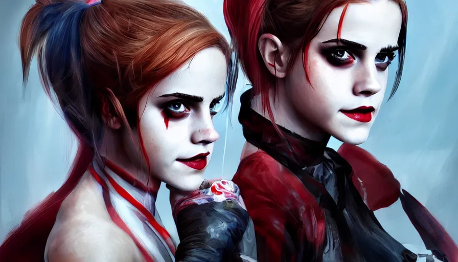 Prompt: emma watson is harley quinn, hyperdetailed, artstation, cgsociety, 8 k