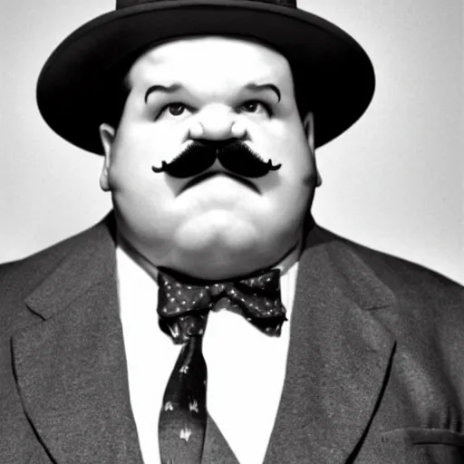 Prompt: live-action-Wario-hollywood movie casting, played by Oliver-Hardy, posing for poster photography