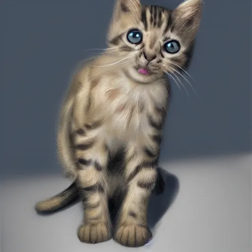 Image similar to photorealism of a muscular kitten, digital painting, strong