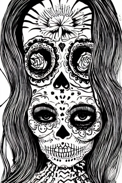 Image similar to Illustration of a sugar skull day of the dead girl, art by junji ito