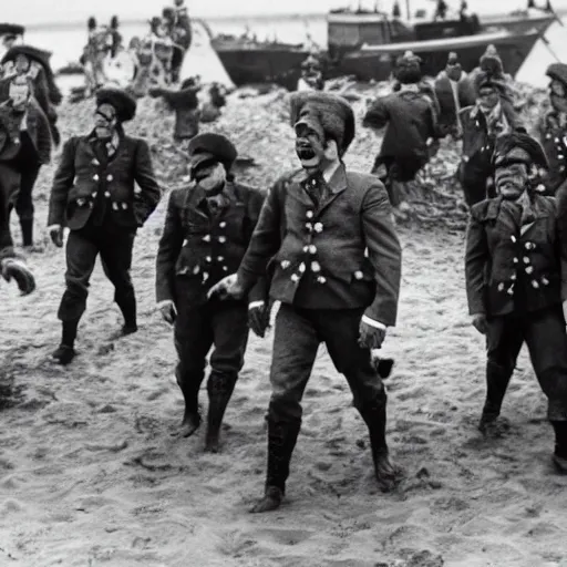 Image similar to circus clowns storming the beaches of normandy